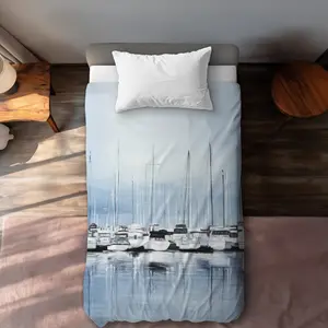 360 stand Decorative Duvet Cover - Coastal "Boats at the Dock 2" Design, Twin Extra-Long Size, Soft Bedroom Bedding Set for Home Textile Linens & Soft Furnishings, Microfibre Duvet Covers