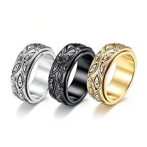 Evil Eye Anxiety Spinner Ring – Rotating Fidget Ring for Stress Relief | Unisex Vintage Band | Rotatable Stainless Steel God's Eye Ring