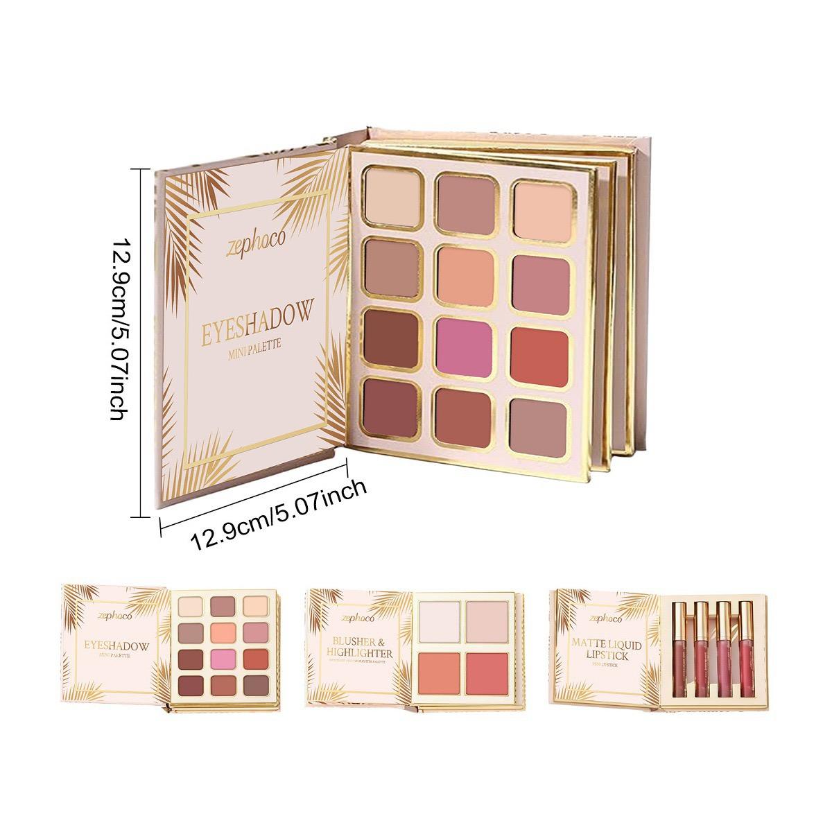 Zephoco Tropical Gold Makeup Complete Set – Eyeshadow, Blush, Lipstick, Foldable Makeup Palette for a Full Face Look