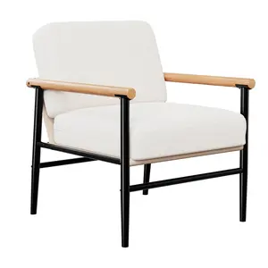 Modern Sherpa Accent Chair Beige Boucle Single Sofa Chair Mid Century Modern Armchair with Sturdy Iron Frame Heavy Duty Living Room Chairs Comfy Comfy Bedroom Chairs Reading Lounge Chair for Apartment Office Dorm Kids Room 300lbs