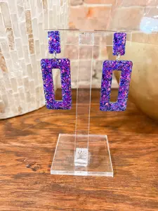 Claire Purple Glitter Open Rectangle Earrings