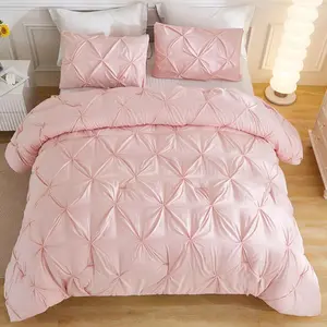 Pink Comforter King(104x90Inch), 3 Lightweight Cute Pinch Pleat Comforters  Sets, Western Warm Down Alternative for Women