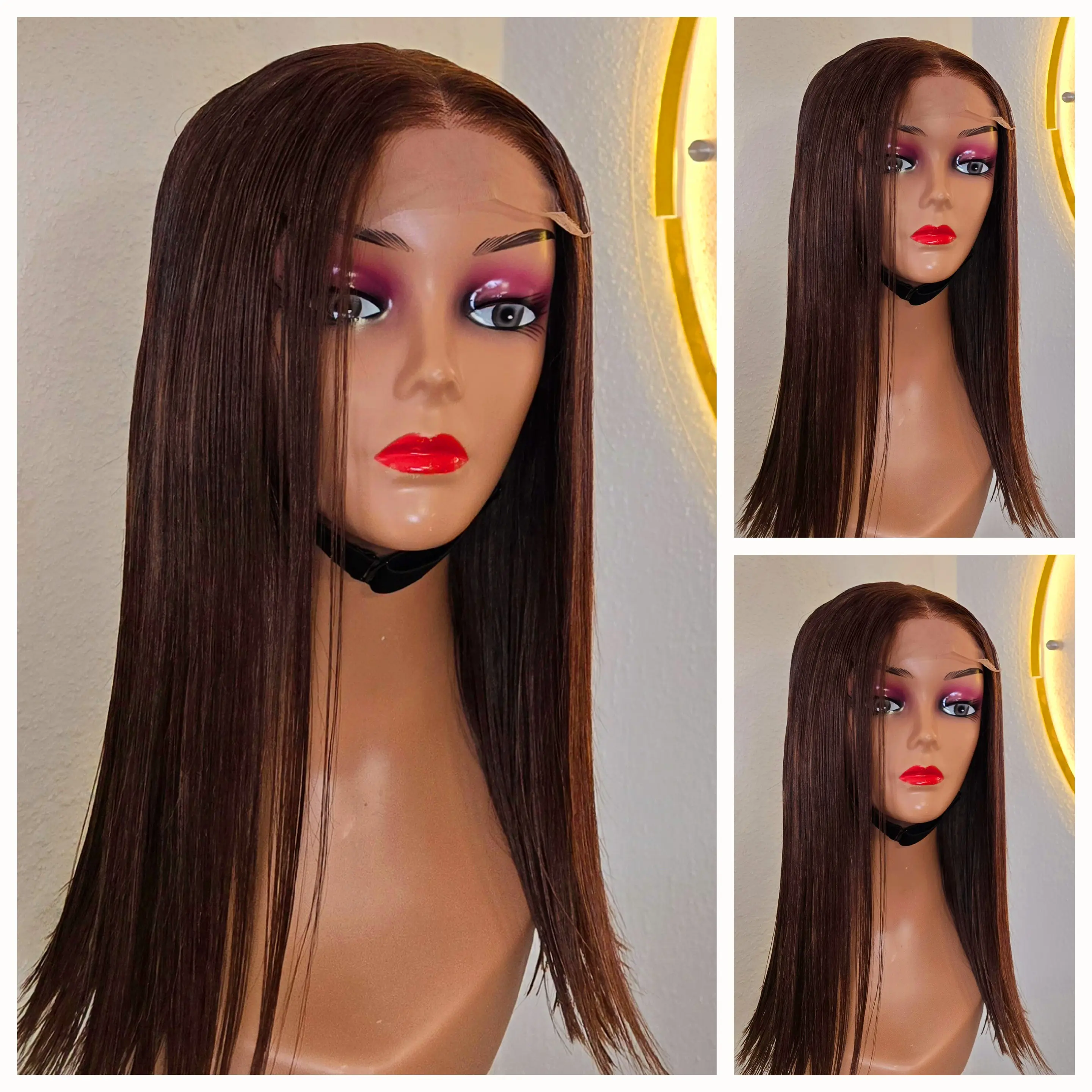 14 5by5 SDD Vietnamese Bone Straight Human Hair Honey Brown Glueless Wig - Affordable Luxury for Ladies