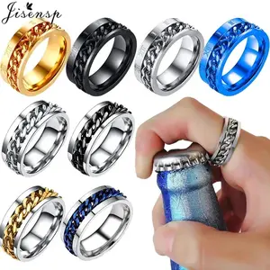 Cool Rotating Anxiety Fidget Rings Titanium Steel Chain Rotable Spinner Finger Ring for Men Women Punk Jewelry Bague Homme 2026