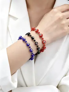 3pcs Evil Eye Bracelet, Turkish Blue Eye Amulet Wristband, Adjustable Beaded Cord, Couple Friend Jewelry, Protective Charm