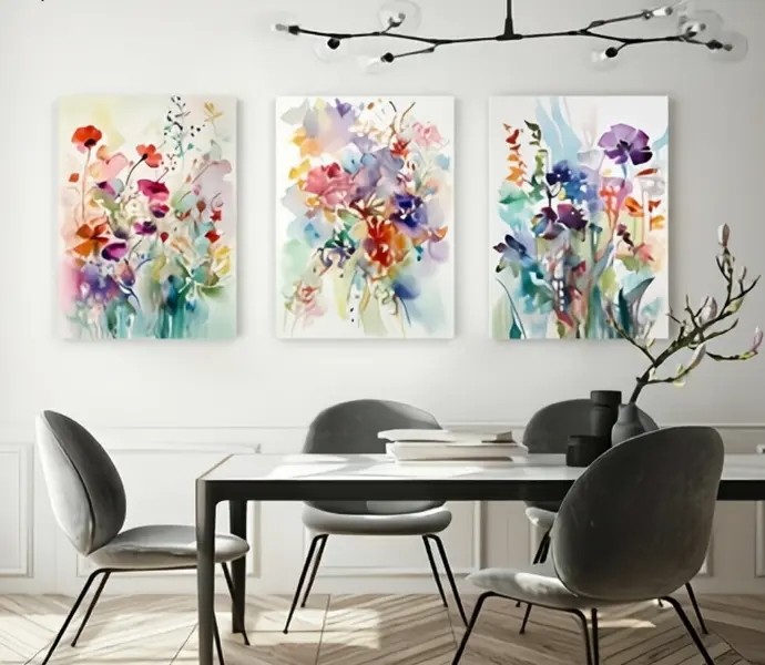 3-Piece Nordic Folk Art Flat-Print Floral Birds Posters - Home Inspo Indoor Wall Art, All Seasons Flowers Decor for Café, Norwegian Living Room, Indoors, Landscape