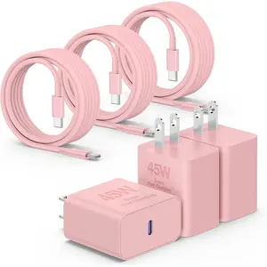 3/2/1-Pack Pink Charger For iPhone 17 Air 16 15 Pro Max Charger Fast Charging, 45W PD Quick Adapter 3.0 Super Fast USB C Charger Block with 10FT Extra Long Type C Charger Cable For iPhone 17 16 15/17 16e 15Pro/16 Plus