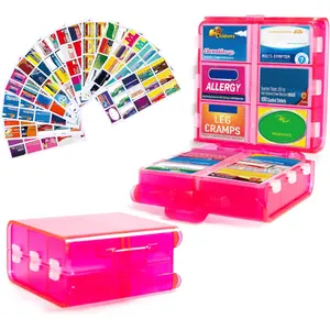 Large Pill Organizer with Medicine Labels, Pill Dispenser 12-Compartment Travel Medication Storage Case, 7-Day Pill Box for Vitamins & Supplements