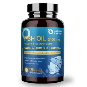 NATURE TARGET Triple Omega 3 6 9, Fish Oil 2400mg Softgels with Vitamin D3 & E - EPA & DHA & ALA - Supports Heart, Brain, Joint & Immune Health