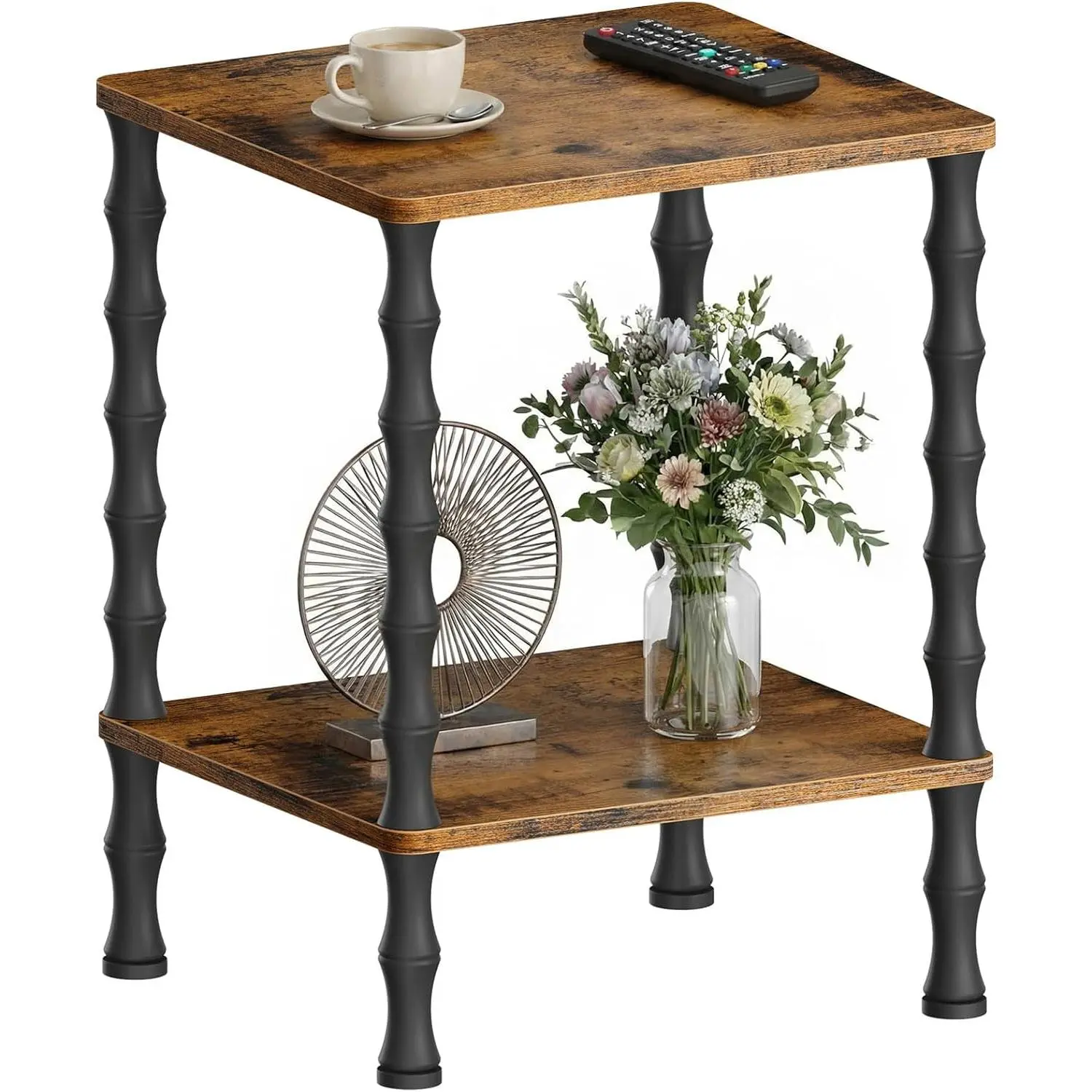 Small End Table, 21.9 Inch  Couch Side Table, Corner Table with Storage Shelf, 2-Tier Nightstand, for Small Space, Bedroom, Living Room and Couch (Brown)