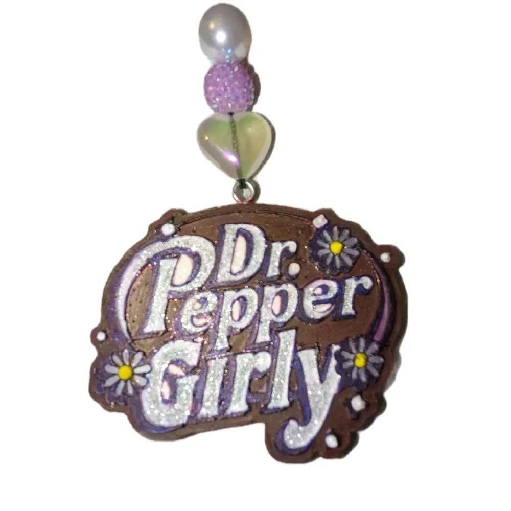 Dr Pepper Girly Car Freshie with Bird & Beads Design Authentic Dr Pepper Scent & decorative beads. Always Carry Your Favorite Soda Aroma long lasting non toxic
