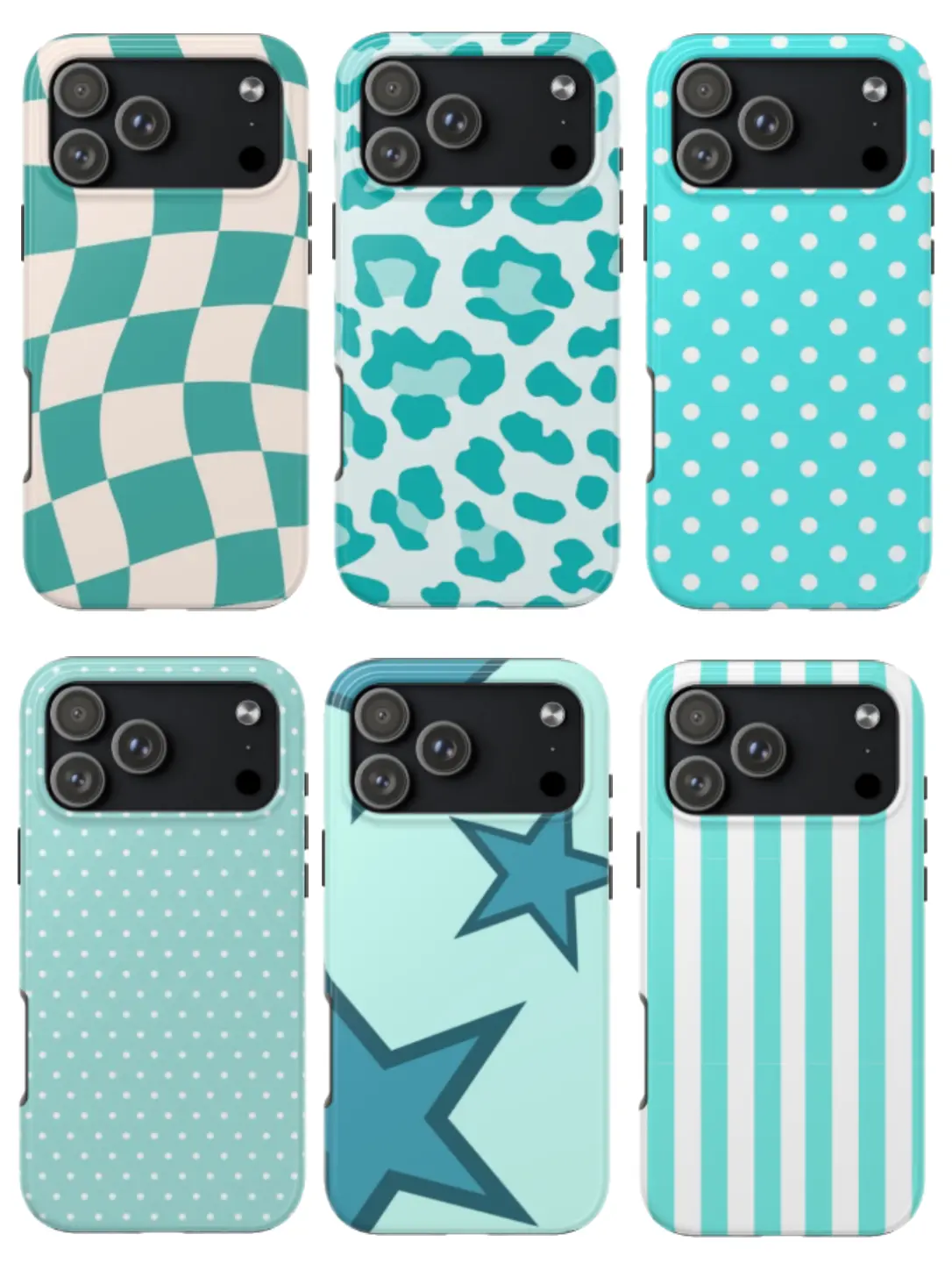 Tiffany Blue Style iPhone Case, Turquoise Phone Case, Cute CheckerboardLeopard PrintPolka Dot PatternStripe Star Phone Case for iPhone X-17 Pro MaxPlus Series
