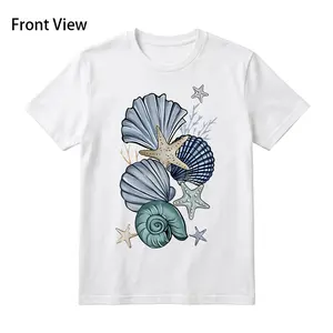 Women'S T-Shirt Featuring a Graphic Print of Fresh Seashells And Starfish, Perfect for Casual Wear in Summer And Spring