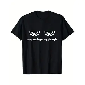 Funny Polish Pride 'Stop Staring at My Pierogis' T-Shirt - 100% Cotton Polish Humor Tee with Polish Text Suitable for Polish &, Casual Outdoor Wear, Spring Summer Fall Apparel