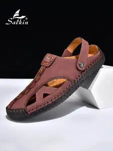 Men's Handmade Casual Sandals, Summer Beach Slippers, Large Size, Fashion Mules, Hollow Two-Way Sandals, Outdoor Hiking and Vacation