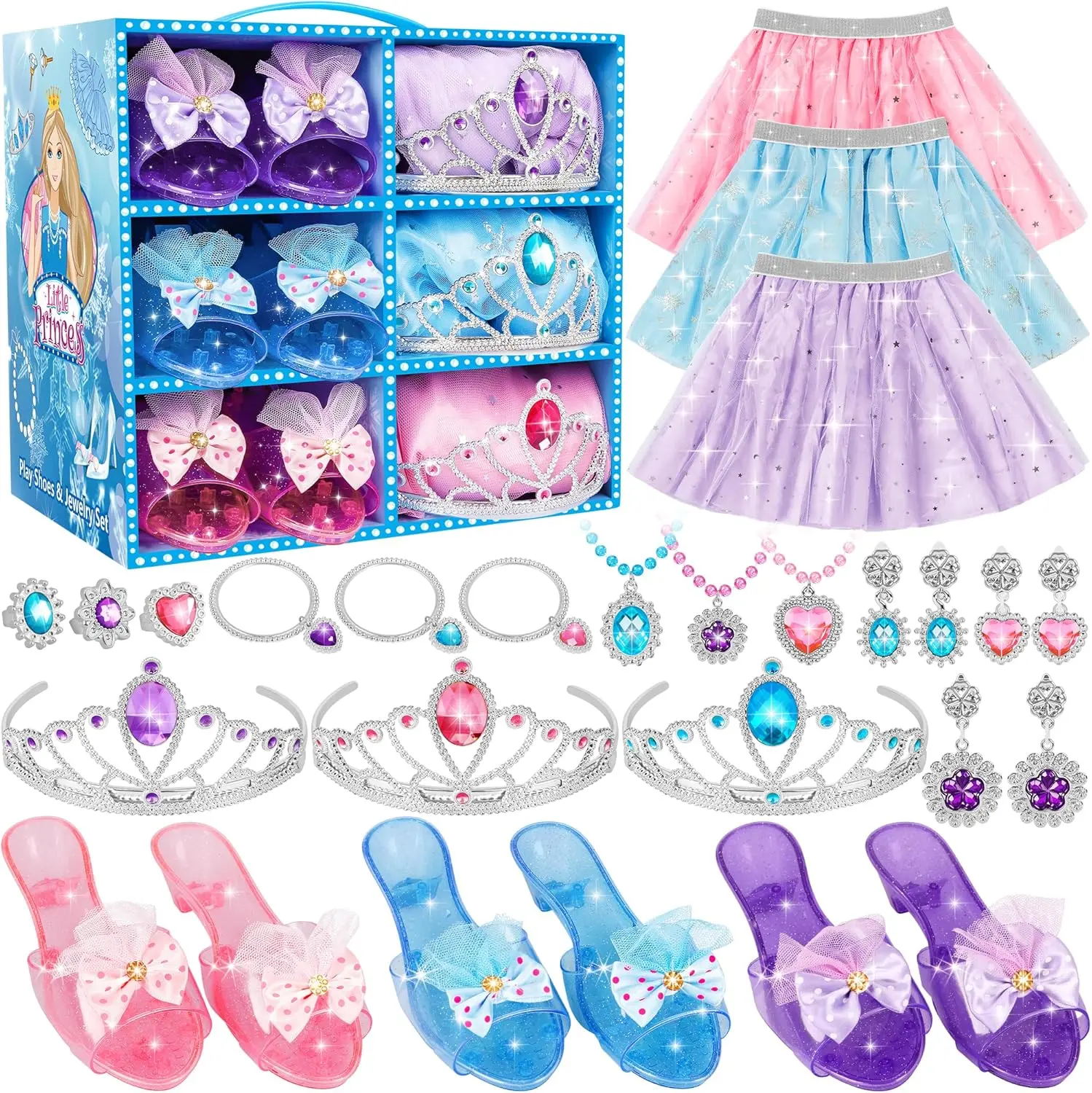 Mother's Day Gift Princess Dress Up Set for Girls, 3-6 Years - Colorful Skirts, Shoes, Crowns & Accessories - Perfect Role Play Gift