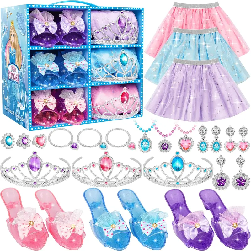 Halloween Fall Gift Princess Dress Up Set for Girls, 3-6 Years - Colorful Skirts, Shoes, Crowns & Accessories - Perfect Role Play Gift