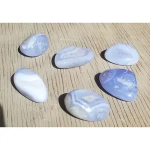 Natural polished Blue Lace Agate tumbled palm stone