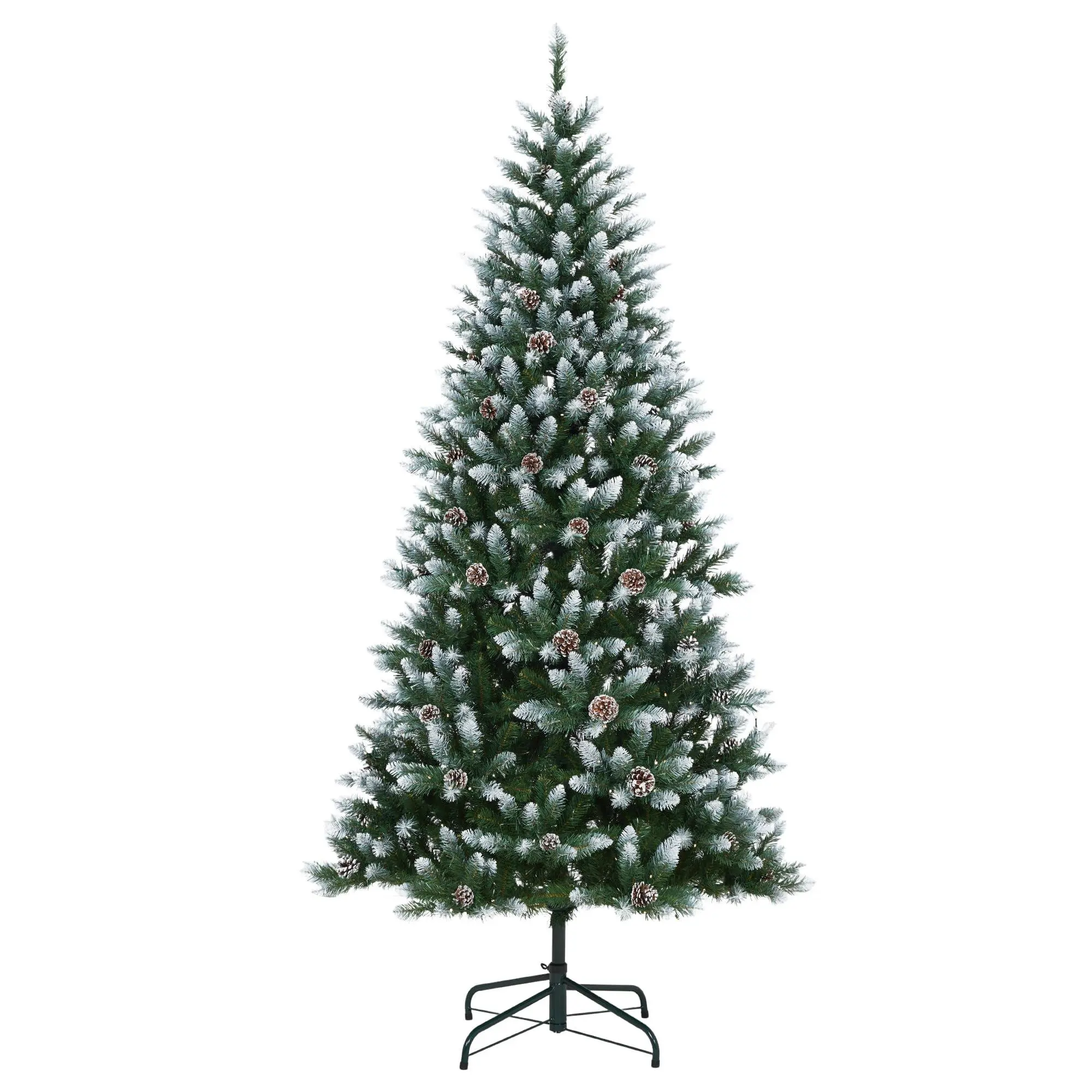 9FT Christmas Tree, 500 Realistic Branch Tips, Pre-Lit with 200 LED Lights, Easy Assembly Metal Stand for Home, Office & Party Decorations