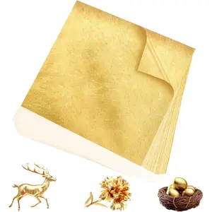 300Pcs Gold Leaf 5.1"x5.1" Gold Leaf Sheets for Art & Crafts Glitter No Edible Imitation Gold Flakes Foil Paper Sheets for Furniture Transfers Nail DIY Jewelry Painting Art Supplies Wedding Decor