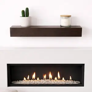 Solid Wood Fireplace Mantel Shelf, 3 Ft Floating Mantel, Dark Walnut, Lightweight Hollow Beam Look, Rustic Farmhouse Décor, Wall Mounted, Easy Installation