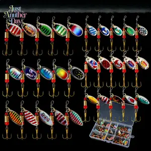30PCS Fishing Spinnerbait Lure Kit, Assorted Color Spinning Blades, Long-Casting Bionic Lures with Treble Hooks