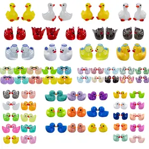 122 PCS Mini Ducks Resin,Colorful Multiple Styles Tiny Animals,Little Small Cute Duck Decoration Pattern, Sunglasses, Shiny, Proud, Angel, Demon Ducks Doll House Landscape Decoration DIY