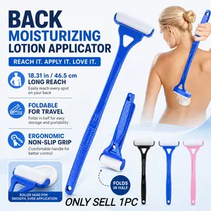 18.3 Inch  Back Moisturizing Lotion Applicator, Sunscreen Application Roller Foldable Long Handle, Roller Head, Ergonomic Non-Slip Grip, Portable for Travel & Daily Use Long Curved Handle Sunscreen Applicator for Back