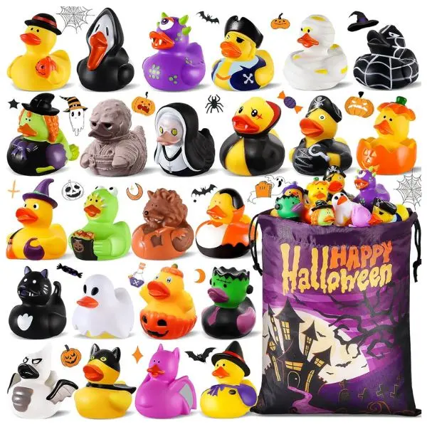 24 PCS Halloween Rubber Ducks for Jeep Ducking, Assorted Spooky Duckies, Halloween Party Favors, Non Candy Treats, Goodie Bag Stuffers, Bath Toys for Kids