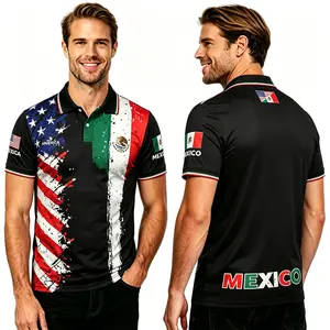 Men's Soccer Jersey Polo Shirt USA and International Friendship Theme Dual Nation Fan Jersey Short Sleeve Athletic Golf Polo Top Breathable Moisture Wicking Casual Sports Shirt for Men Women Supporters S-5XL