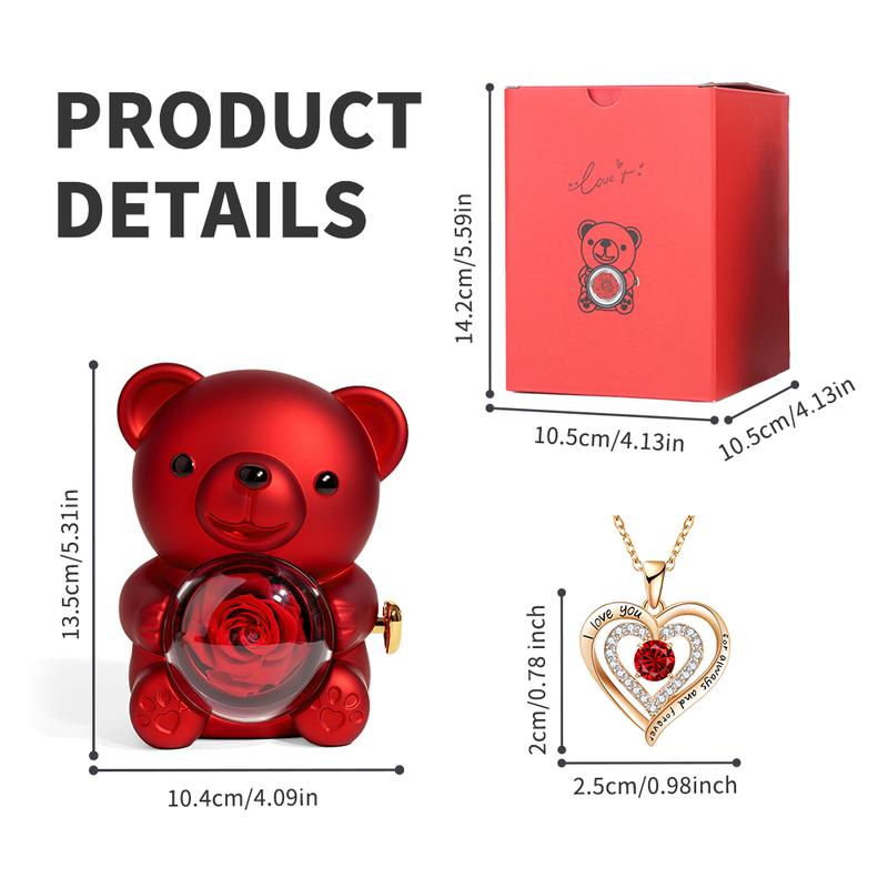 The Cutest Red Rose Bear with Heart Necklace – Elegant Flower & Rhinestone Design, Perfect Gift for Mom, Wife, or Girlfriend on Birthday, Anniversary, or Holidays (Thanksgiving, Christmas, Halloween)