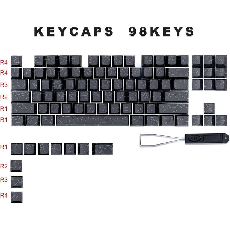 Contour Line Keycaps 98 Set Custom PBT Cherry Profile Double-Shot Light Shine-Through Key Caps with South-face Print for Mechanical Gaming Keyboard ANSI Layout