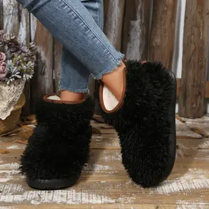 Women's Soft Heel Bootie Fleece Slippers for Comfortable Home and Garden Use Indoor Outdoor Shoes Winter Warm Mini Snow Boots