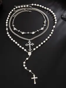 Gothic Style Beaded Cross Pendant Set, 3 Piece Gothic Jewelry Series, Carved Cross Design, Vintage Gothic Accessory, Cross Necklaces