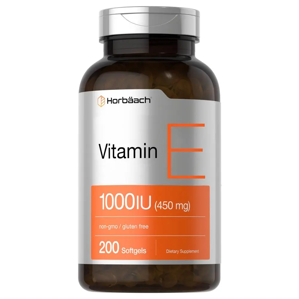 Horbäach Vitamin E 1000 IU Softgel Capsules | 200 Count | Non-GMO, Gluten Free, Preservative Free | Vitamin E Oil