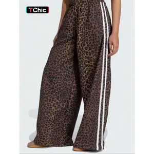Women's Leopard Print Wide Leg Pants, High Waist Elastic Waistband, Street Style Loose Fit, Casual Summer Home Wear, Party, Casual Streetwear Pants