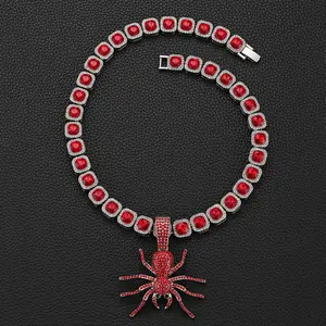 Gothic Halloween Spider Pendant with Ruby Red Crystals | Adjustable Cuban Chain for Costume Parties & Club Nights | Edgy Streetwear Necklace for Horror Fans & Alternative Fashion | #1 Rated TikTok Viral Accessory