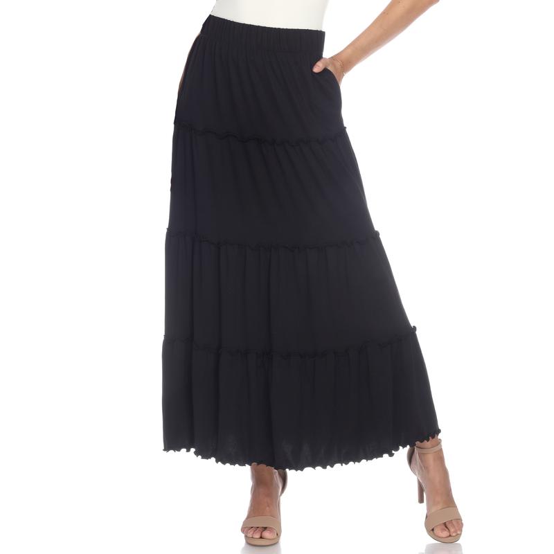 White Mark Women's High Waist Tiered A-Line Maxi Skirt  Lightweight Casual Comfortable Womenswear