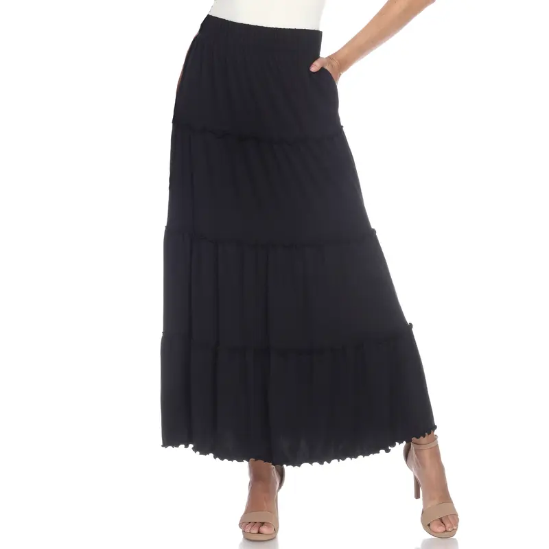 White Mark Women's High Waist Tiered A-Line Maxi Skirt  Lightweight Casual Comfortable Womenswear