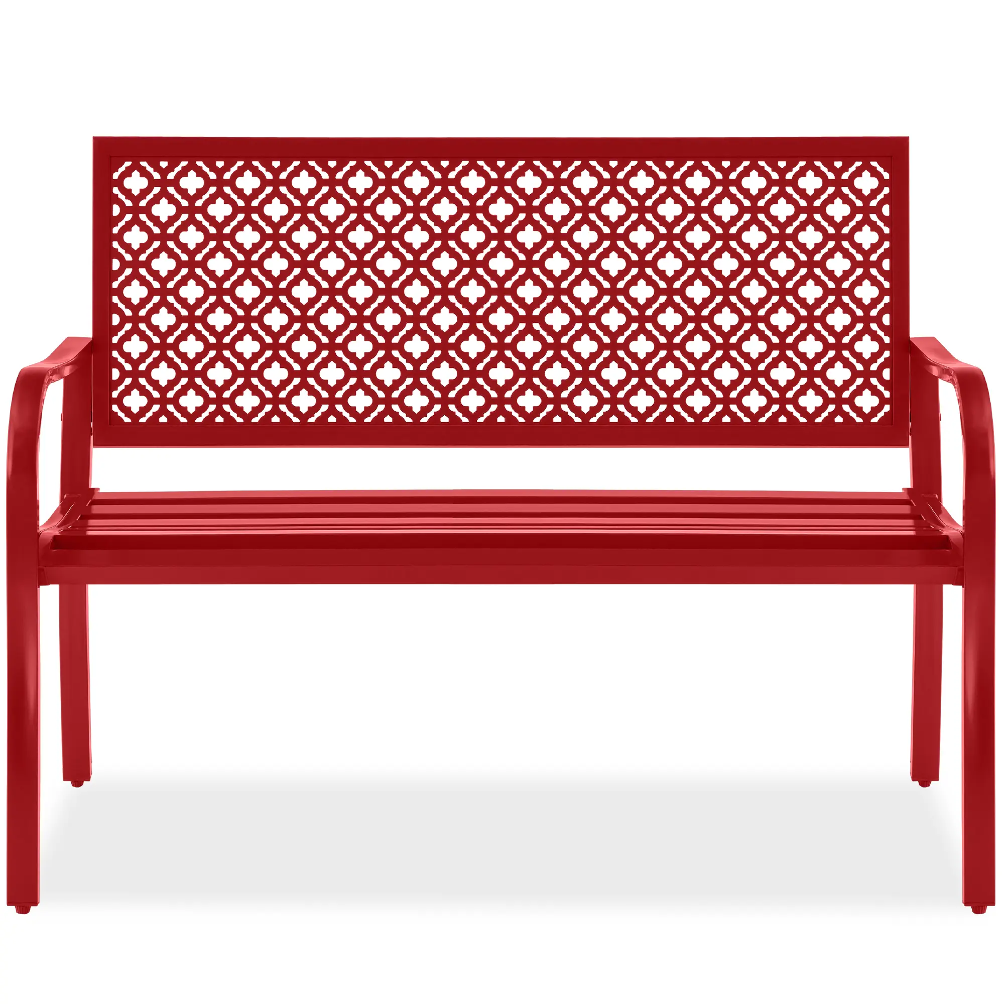 Best Choice Products Indoor Outdoor Steel Garden Bench w/ Geometric Backrest, Foot Levelers