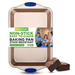 17.3" Baking Pan | Non-Stick Carbon Steel Bakeware with Blue Silicone Handles - Reusable Heavy Duty Oven Tray - Heat Resistant up to 446°F - Dishwasher Safe & Freezer Safe - Daily Home Kitchen Use