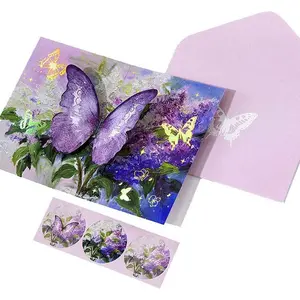 3D Pop Up Butterfly Greeting Card with Paper Envelope for Friends, Foldable Popup Celebration Cards for Birthday, Graduation, Wedding, Anniversary, Thank You, Thinking You, Get Well, Valentine's Day, Mother's Day, Fathers Day, Occasio (Purple)