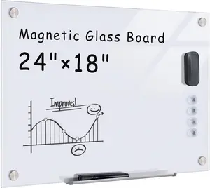 Glass Whiteboard24"x18" Wall Mounted Frameless Dry Erase Board for Office,  & School Ultra White