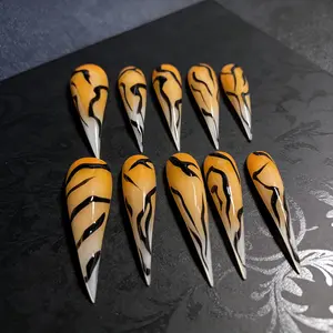 Handmade Long Claw Nail Tips, Nail Tips Art, Nail Extension Art, Glossy Finish, Tiger Pattern Design, Model Xinghao S M L Sizes, Perfect for Wearable Manicure