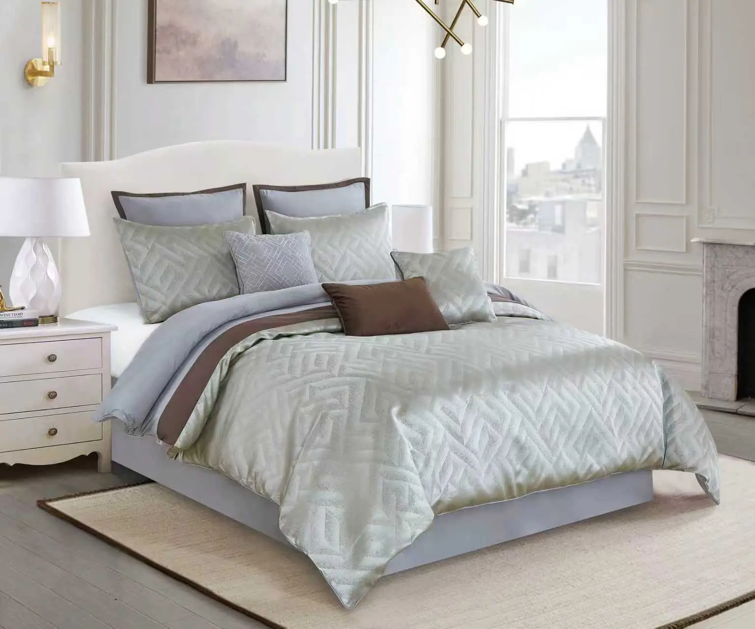 Artistic Home Textiles –Luxury 9-Piece Comforter Set Textured Jacquard Bedding with Bed Skirt & Decorative Pillows Queen King Cal King Soft Smooth Fabric Hotel Inspired Look