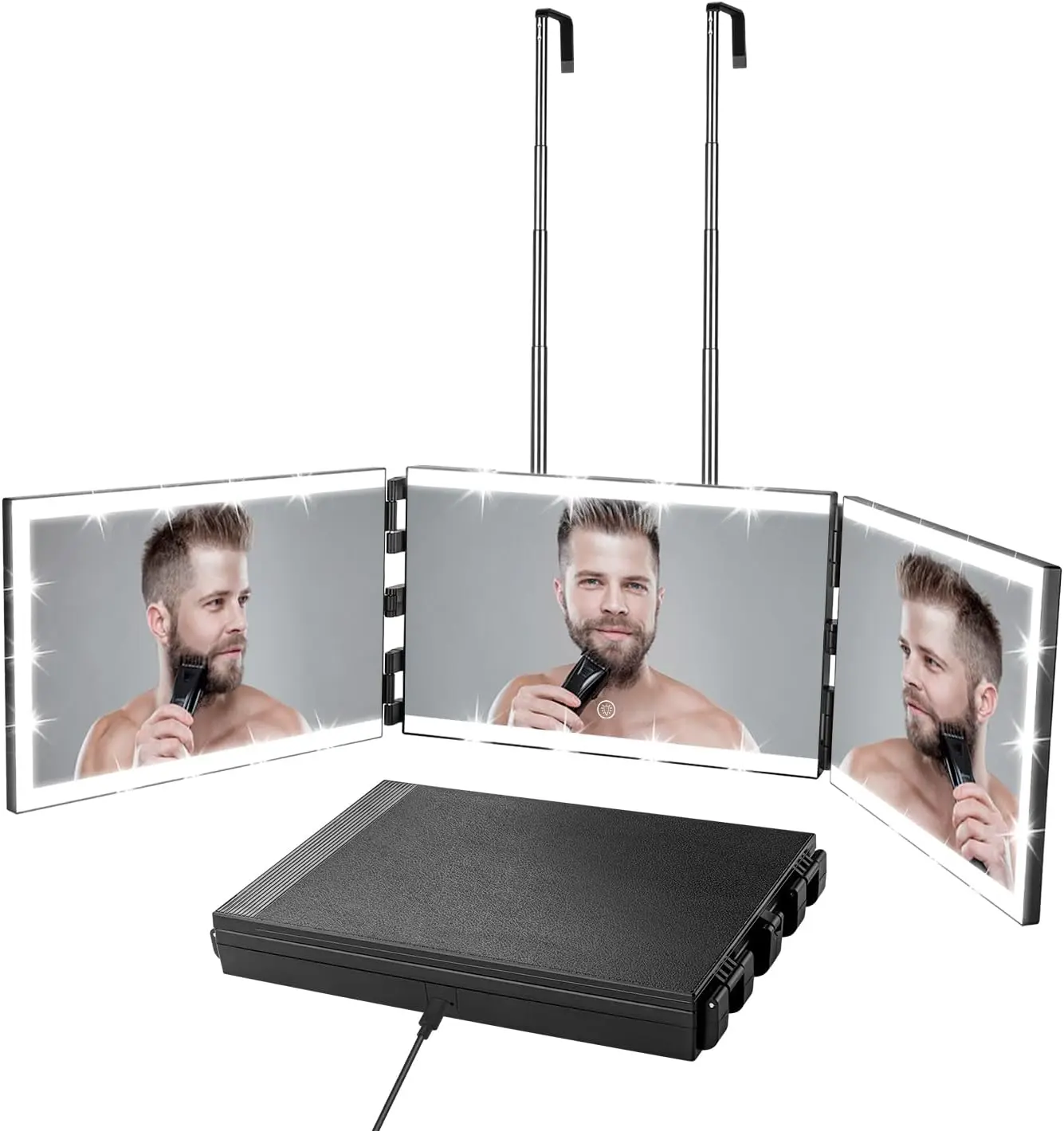 3 Way Mirror-360 Mirror for Self Hair Cutting with 8 Light |   Barber Mirror with for Makeup,Styling, Shaving,Braiding,Dye Hair