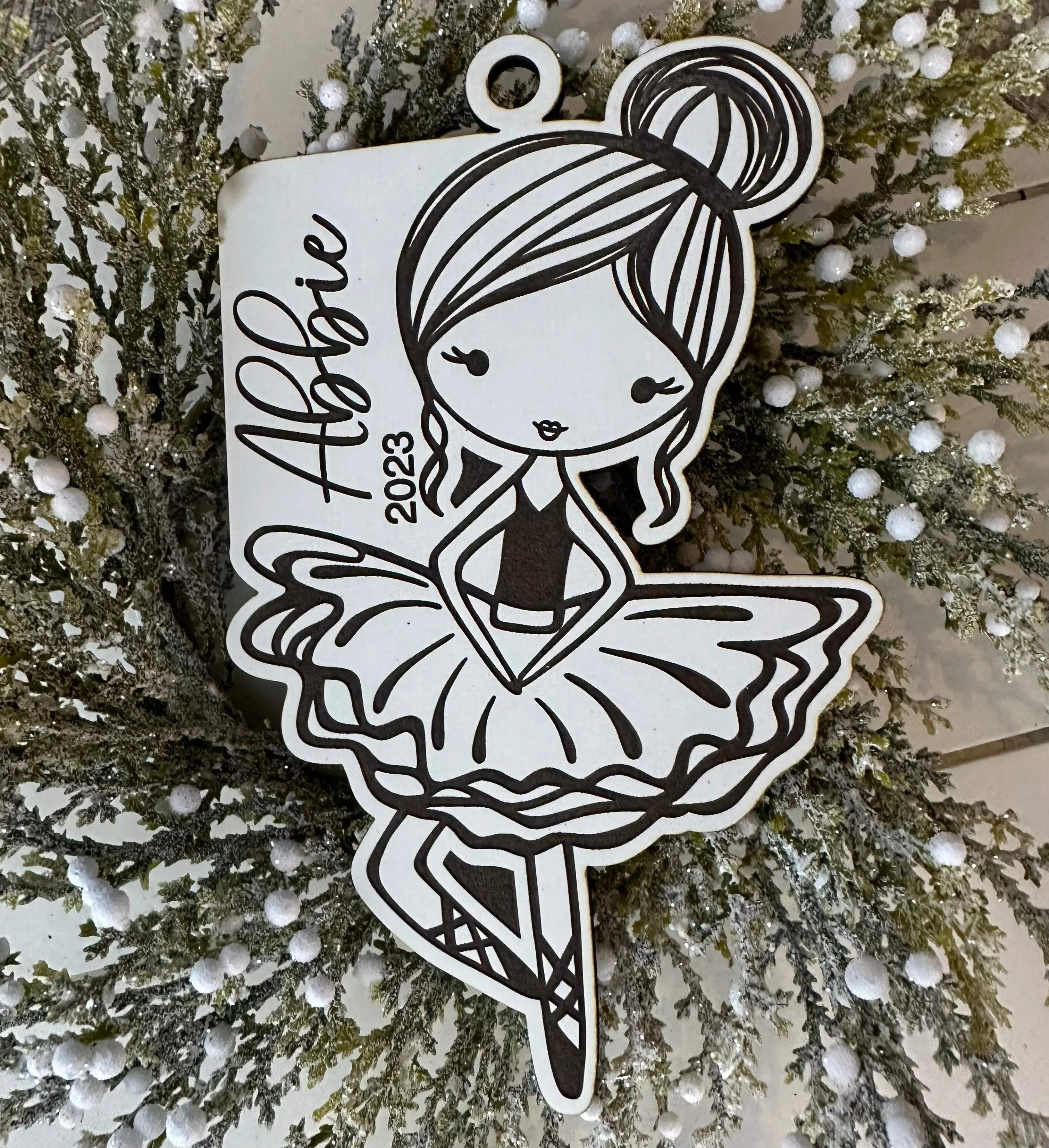 Personalized Painted Wood Ballerina Ornament - Ballerina Theme Custom Gift for Little Dancers, 3½x6 in 3-Dimensional Holiday Home Decoration with Cording, Home Supplies