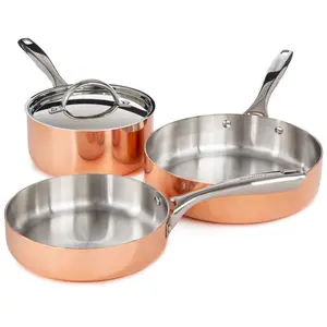 BergHOFF Vintage 4pc Tri-Ply Copper Cookware Set with Lids, Polished BergHOFF Vintage 4pc Tri-Ply Copper Cookware Set with Lids, Polished