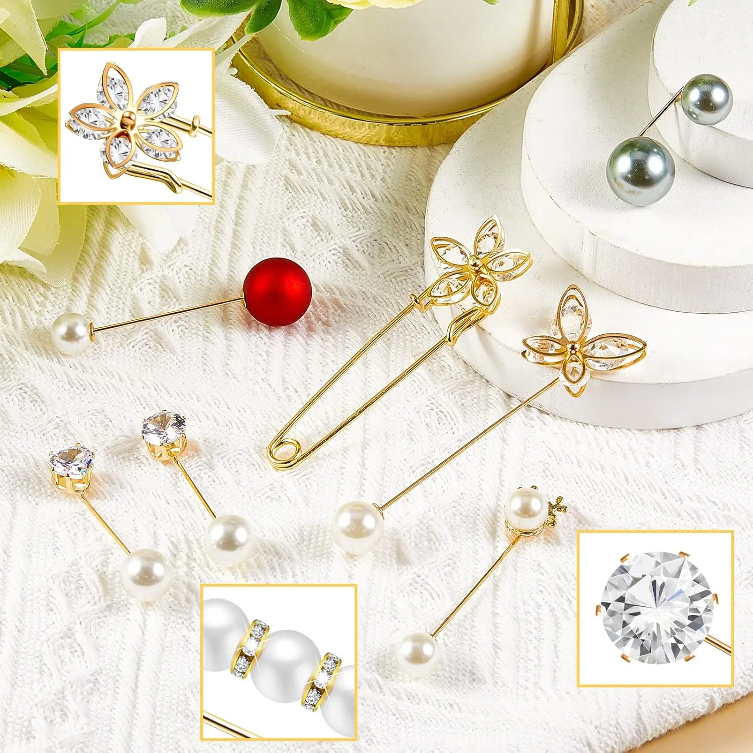 Brooch Pins, Sweater Shawl Hat Clip Neckline Pins Double Faux Pearl Brooches for Women Fashion Cover Up Buttons Clothing Dress Decoration Accessories