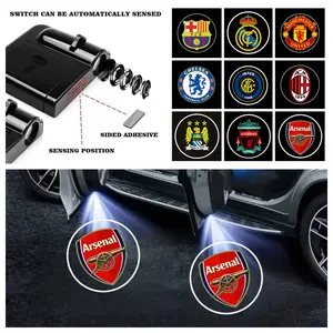 4-Pack Universal Car Door LED Welcome Projector Lights, International Football Team Logo Courtesy Lights, Waterproof Drill-Free Peel-and-Stick No-Damage Installation